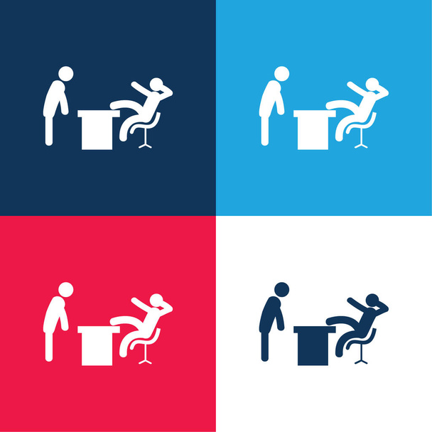 Boss Office modrá a červená čtyři barvy minimální ikona nastavena - Vektor, obrázek