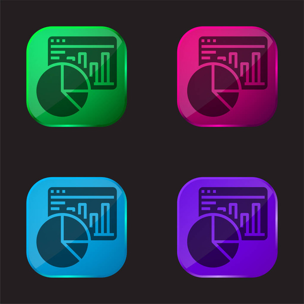 Admin quatre icône de bouton en verre de couleur - Vecteur, image