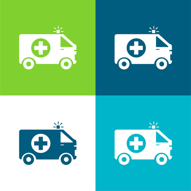 Ambulance With First Aid Sign Flat four color minimal icon set - Vector, Image