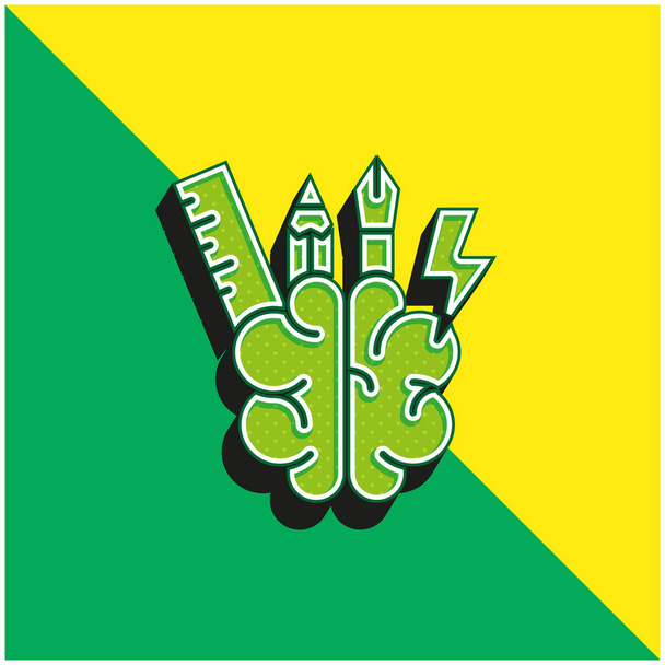 Brainstorm Zöld és sárga modern 3D vektor ikon logó - Vektor, kép