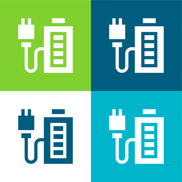 Battery Charge Flat four color minimal icon set - Vector, Image