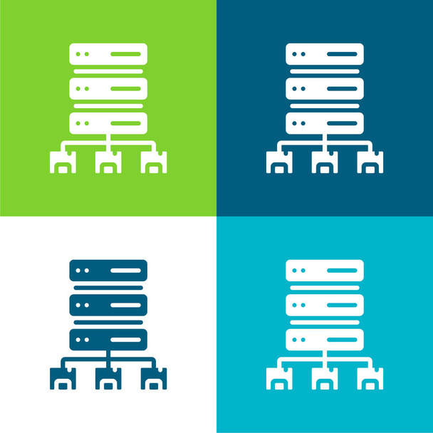 Big Data Flat conjunto de iconos mínimo de cuatro colores - Vector, imagen