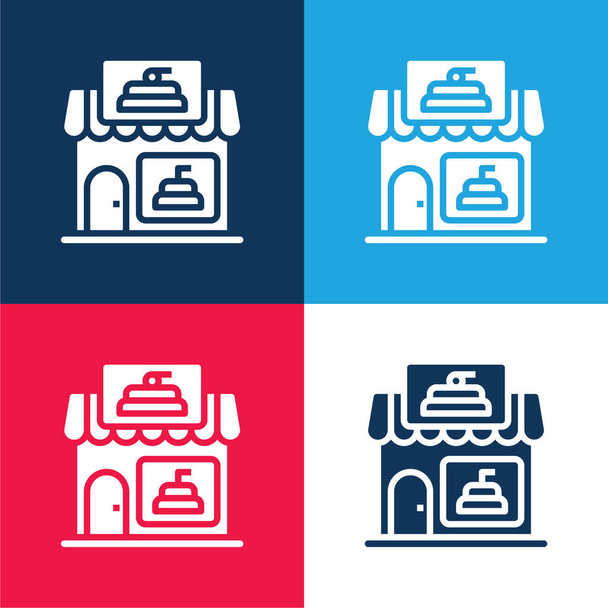 Bakery blue and red four color minimal icon set - Vector, Image