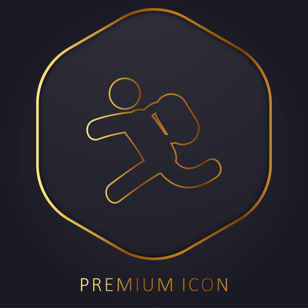 Backpacker Hardlopen gouden lijn premium logo of pictogram - Vector, afbeelding