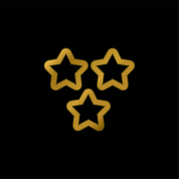 3 Estrellas Esbozos chapado en oro icono metálico o logo vector - Vector, imagen