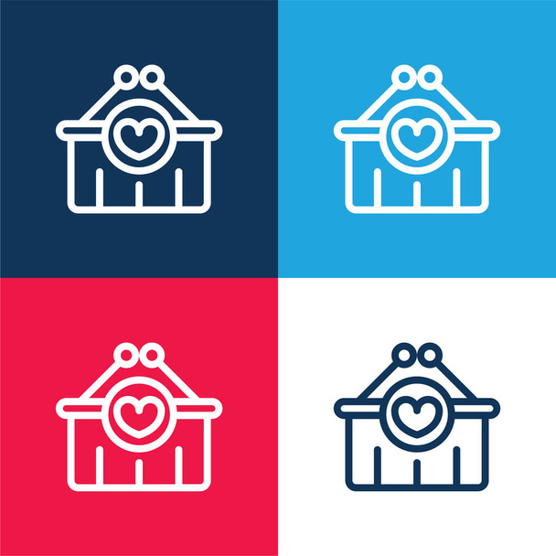 Panier bleu et rouge quatre couleurs minimum jeu d'icônes - Vecteur, image