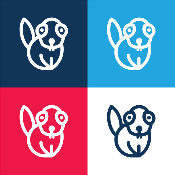 Beaver blue and red four color minimal icon set - Vector, Image