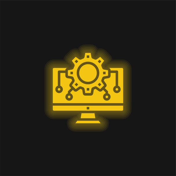 Algorithmus gelb leuchtendes Neon-Symbol - Vektor, Bild