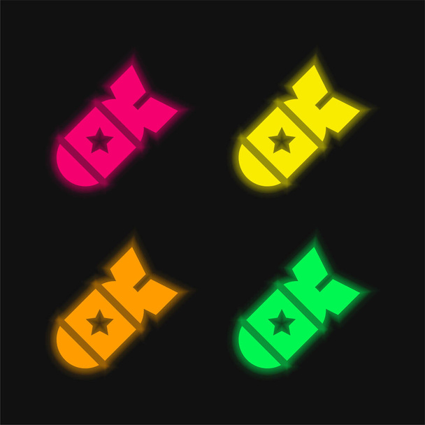 Bomba cztery kolory świecące neon wektor ikona - Wektor, obraz
