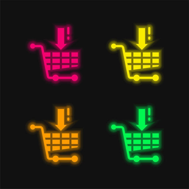 Aggiungi al carrello quattro colori luminosi icona vettoriale al neon - Vettoriali, immagini