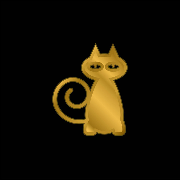 Gato negro chapado en oro icono metálico o logo vector - Vector, imagen