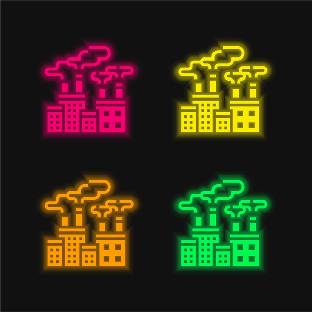 大気汚染4色輝くネオンベクトルアイコン - ベクター画像
