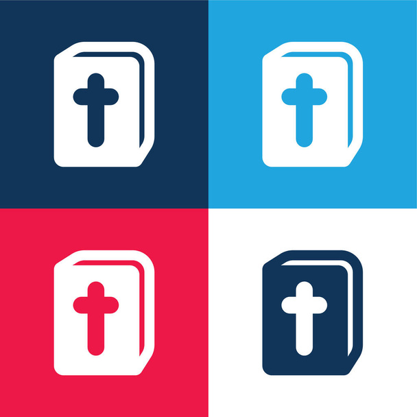 Libro de la Biblia azul y rojo conjunto de iconos mínimo de cuatro colores - Vector, imagen