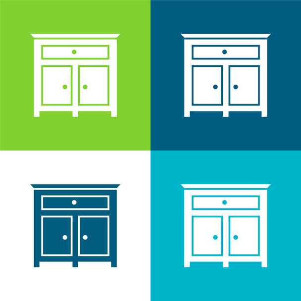 Ložnice zásuvka nábytek Byt čtyři barvy minimální ikona sada - Vektor, obrázek