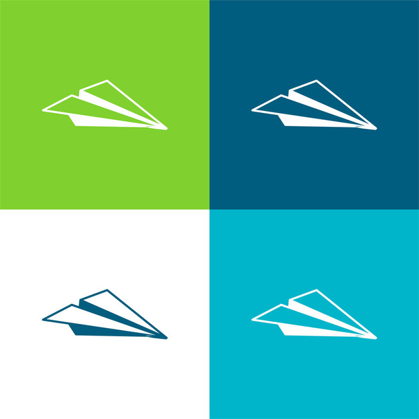 Avião de folha de papel Plano quatro cores conjunto de ícones mínimos - Vetor, Imagem