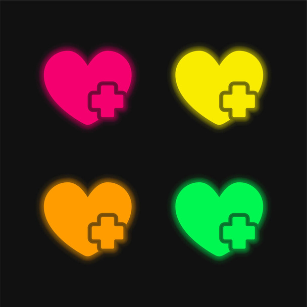 Kalp dört renk parlayan neon vektör simgesi ekle - Vektör, Görsel