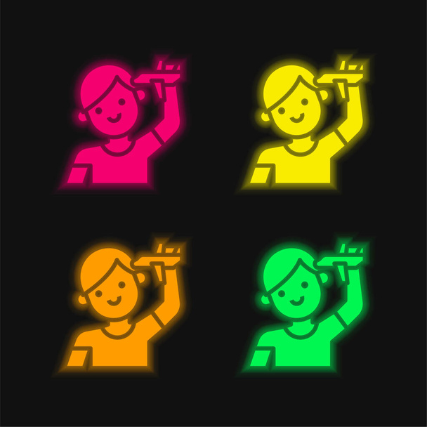 Junge vier Farbe leuchtenden Neon-Vektor-Symbol - Vektor, Bild