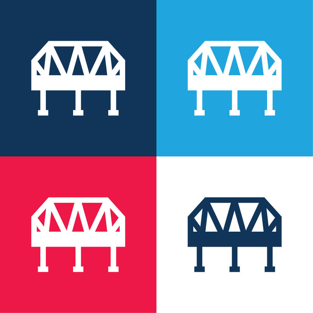 Bridge blue and red four color minimal icon set - Vector, Image
