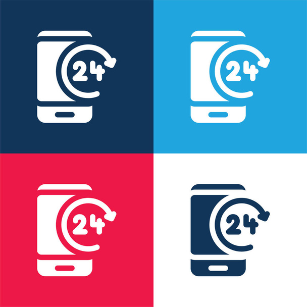 24h blue and red four color minimal icon set - Vector, Image