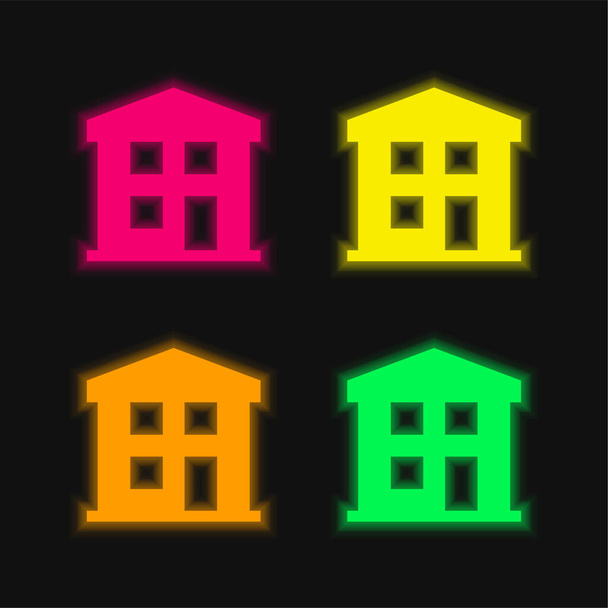 Apartamento de cuatro colores brillante icono del vector de neón - Vector, imagen