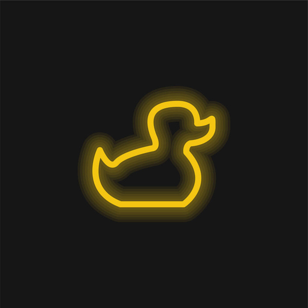 Baby Duck Toy esboço amarelo brilhante ícone de néon - Vetor, Imagem