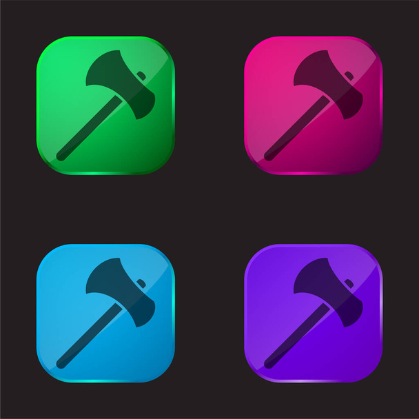 Axe Tool Outline four color glass button icon - Vector, Image