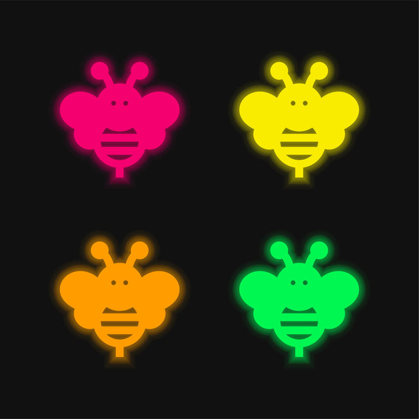 Včela čtyři barvy zářící neonový vektor ikona - Vektor, obrázek