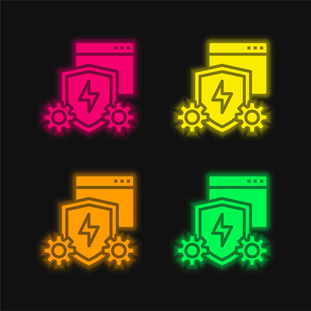 Anti Virus Software négy színű izzó neon vektor ikon - Vektor, kép