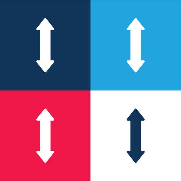 Pijl Double Up And Down Sign blauw en rood vier kleuren minimale pictogram set - Vector, afbeelding