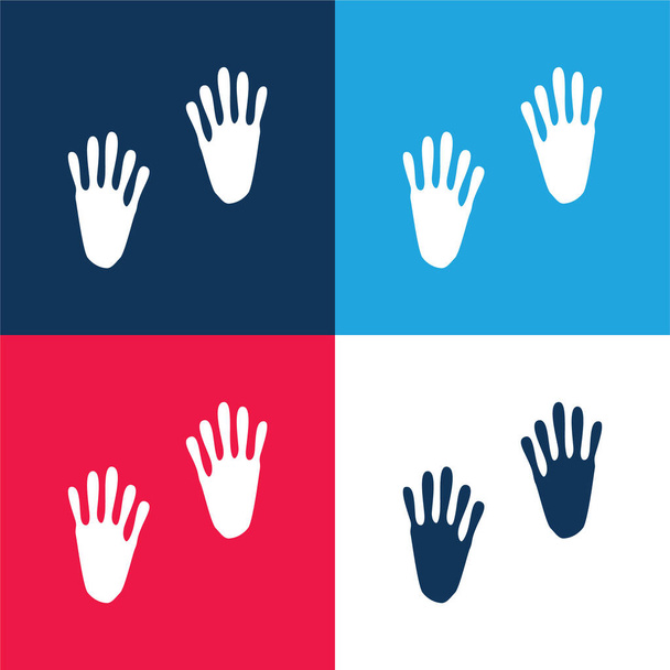 Animal Footprints синий и красный четыре цвета минимальный набор значков - Вектор,изображение