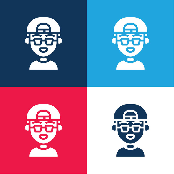 Jongen blauw en rood vier kleuren minimale pictogram set - Vector, afbeelding