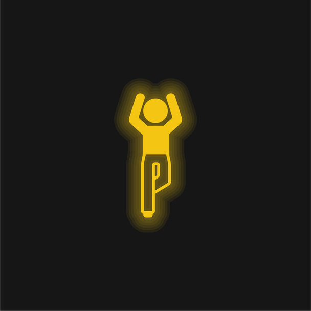 Fiú Rugalmas láb és karokkal felfelé sárga izzó neon ikon - Vektor, kép