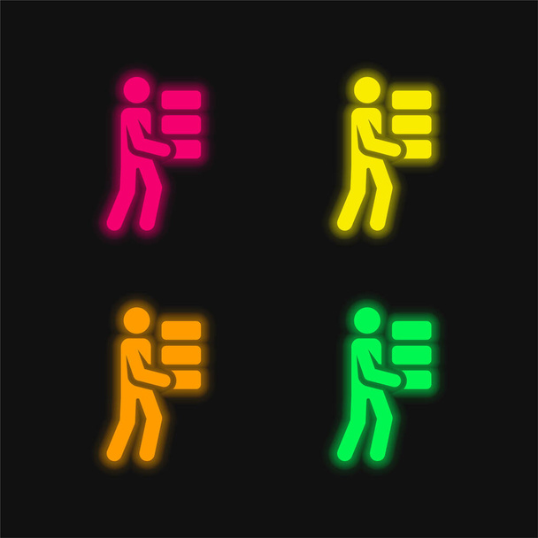 Кирпичи четыре цвета светящийся неоновый вектор значок - Вектор,изображение