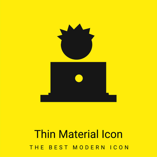 男の子とコンピュータ最小限の明るい黄色の材料アイコン - ベクター画像