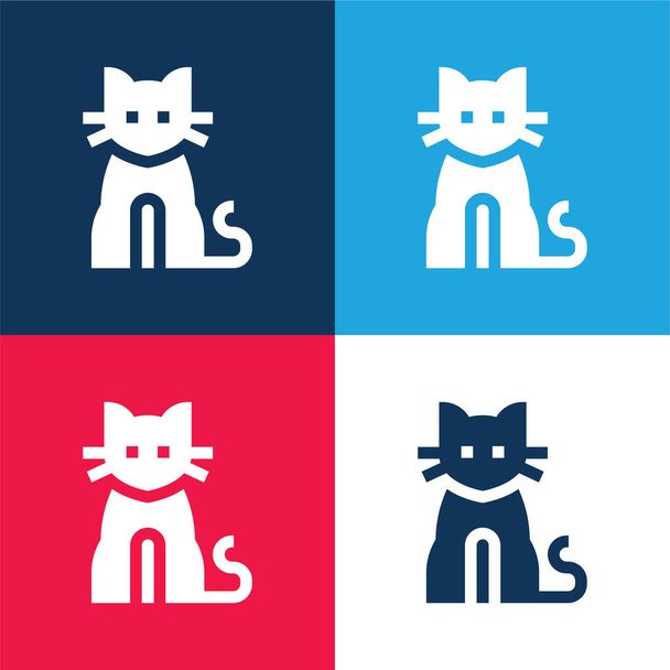 Schwarze Katze blau und rot vier Farben minimales Symbol-Set - Vektor, Bild