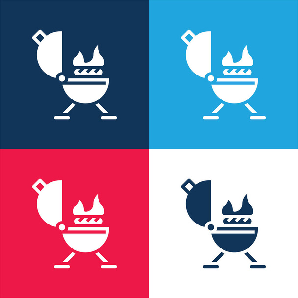 Ensemble d'icônes minime quatre couleurs bleu barbecue et rouge - Vecteur, image