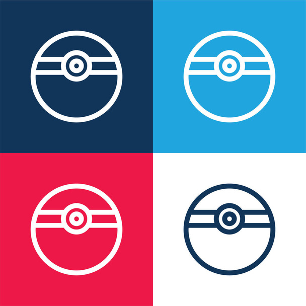Ball Kształt Medicine Container niebieski i czerwony czterech kolorów minimalny zestaw ikon - Wektor, obraz