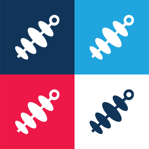 Bbq Skewers синий и красный четыре цвета минимальный набор значков - Вектор,изображение