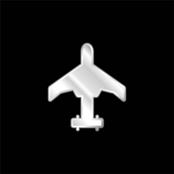 空軍飛行機銀メッキ金属アイコン - ベクター画像