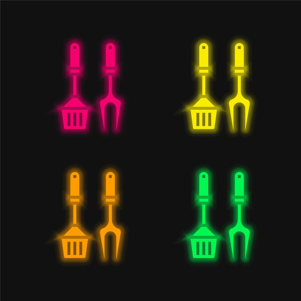Bbq Felszerelés négy szín izzó neon vektor ikon - Vektor, kép