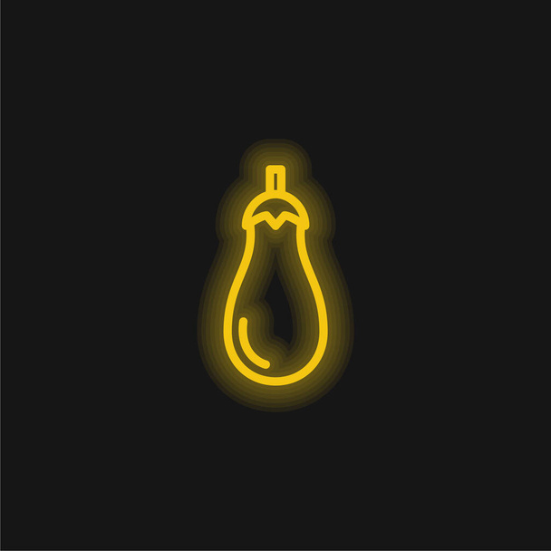 Ícone de néon brilhante amarelo grande berinjela - Vetor, Imagem