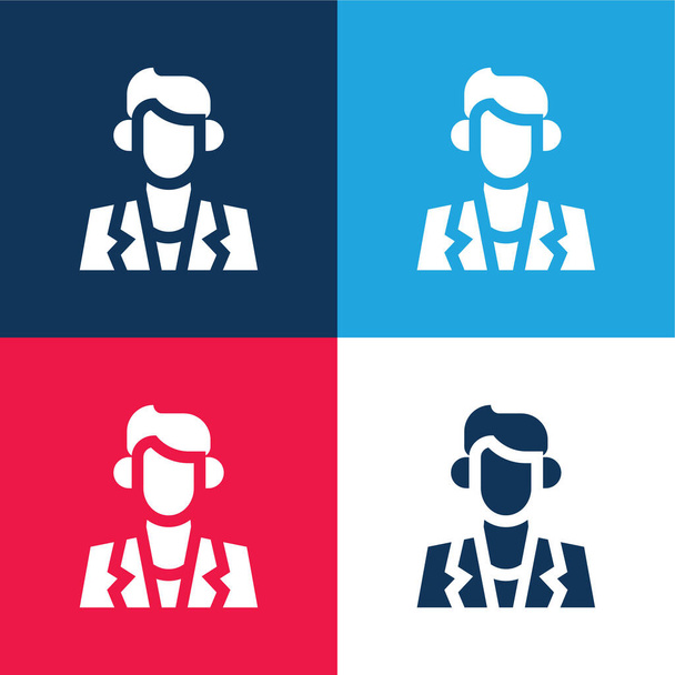Actor azul y rojo conjunto de iconos mínimo de cuatro colores - Vector, Imagen