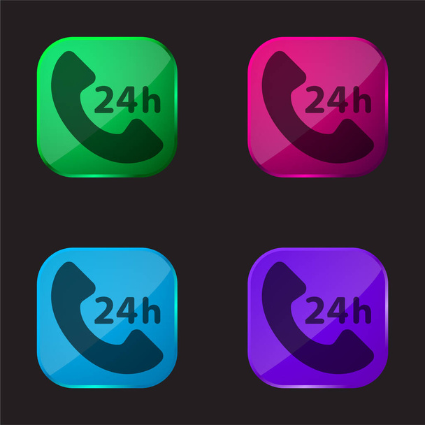 24 ώρες Υπηρεσία τέσσερις εικονίδιο κουμπί γυαλί χρώμα - Διάνυσμα, εικόνα