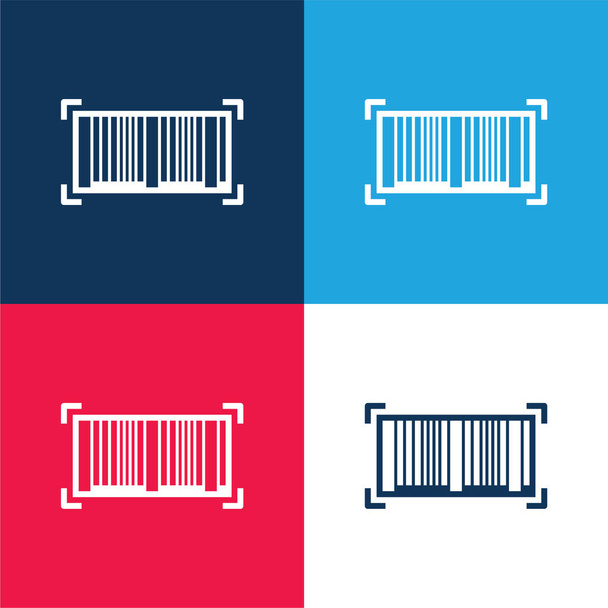 Bar Code blauw en rood vier kleuren minimale pictogram set - Vector, afbeelding