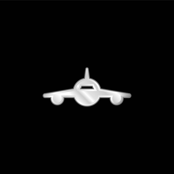 Airplane Frontal View silver plated metallic icon - Vector, Image