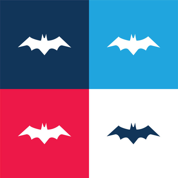 Bat Silhouette μπλε και κόκκινο σύνολο τεσσάρων χρωμάτων ελάχιστο εικονίδιο - Διάνυσμα, εικόνα