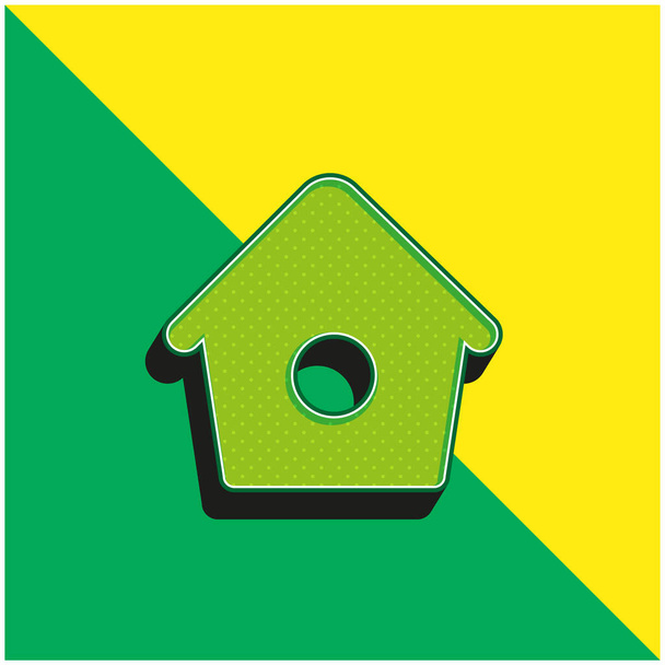 Madár otthon kis lyuk zöld és sárga modern 3D vektor ikon logó - Vektor, kép