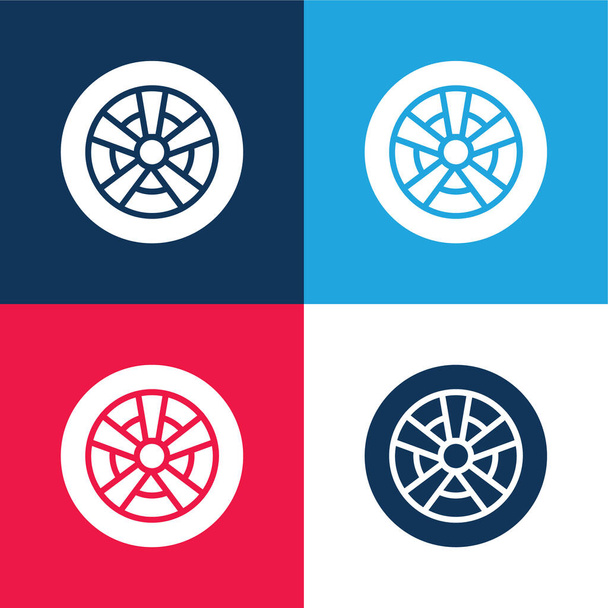 Alloy Wheel blue and red four color minimal icon set - Vector, Image