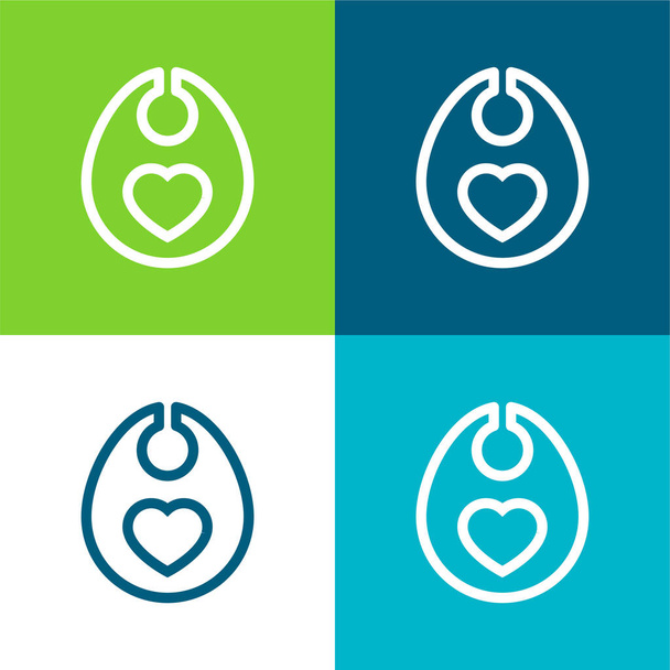 Babero de bebé con contorno del corazón Plano conjunto de iconos mínimo de cuatro colores - Vector, Imagen