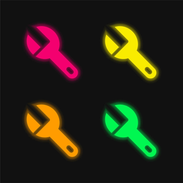 Nagy Wrench négy színű izzó neon vektor ikon - Vektor, kép